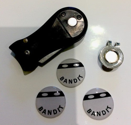 Golf Pitchfork Magnetic Hat Clip with 3 Bandit Ball Markers