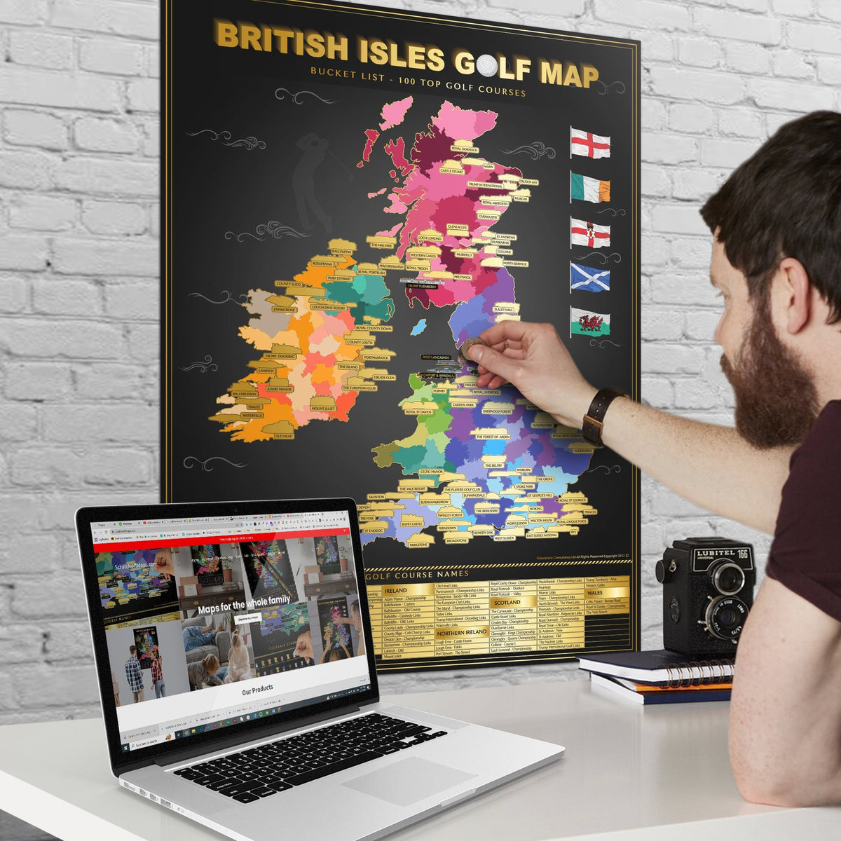 British Isles Top 100 Golf Courses Scratch-Off Map A1 – golf course art print from Premium Golf Gifts
