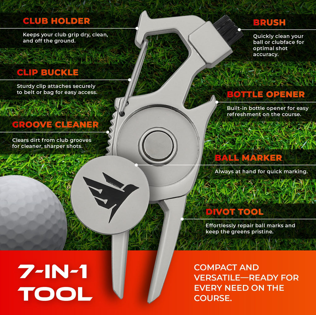 SWIFTEE 7-in-1 Golf Divot Tool – Matte Black, Gift Box Included