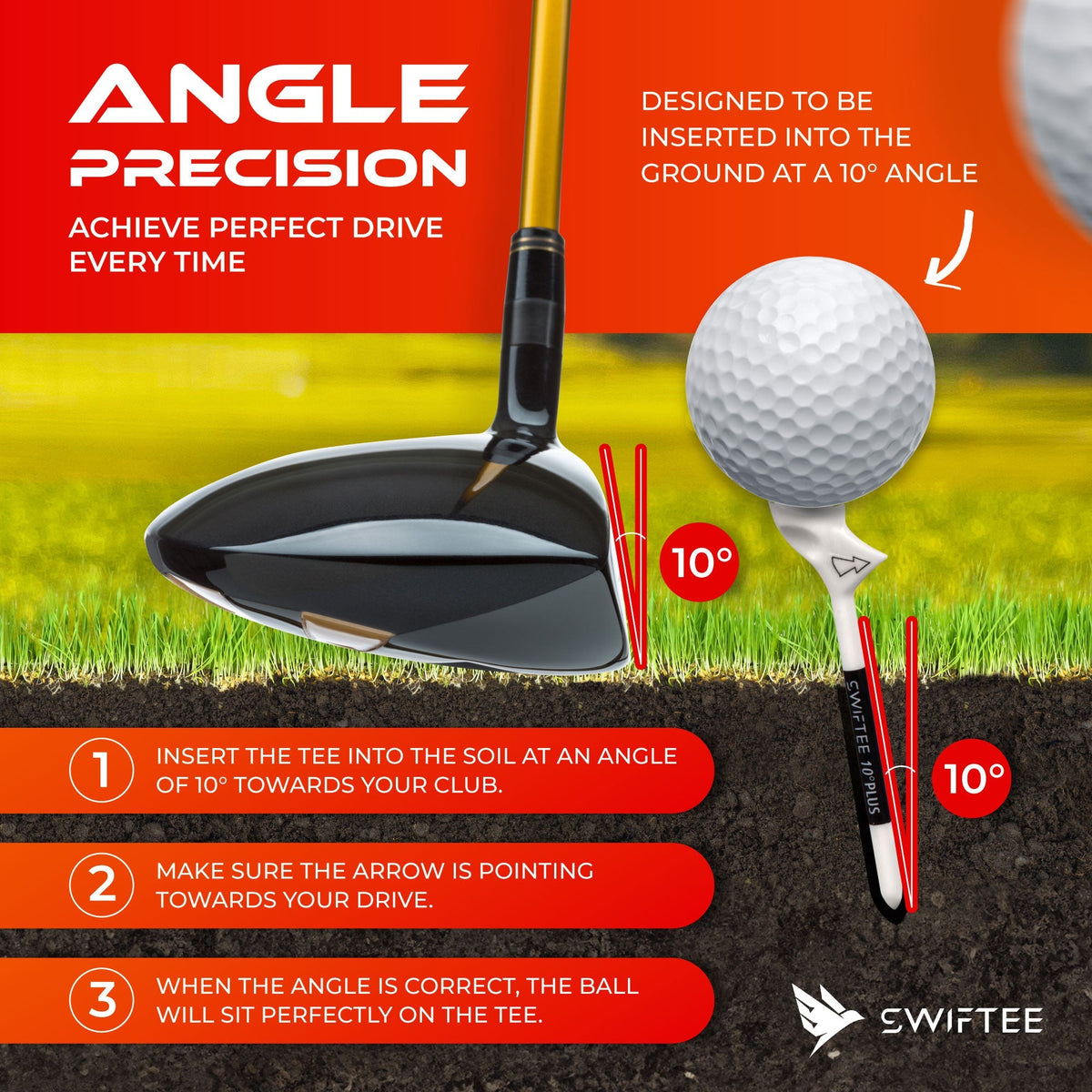 83mm Green 10° Angled Golf Tees (10 Pack) for Accuracy