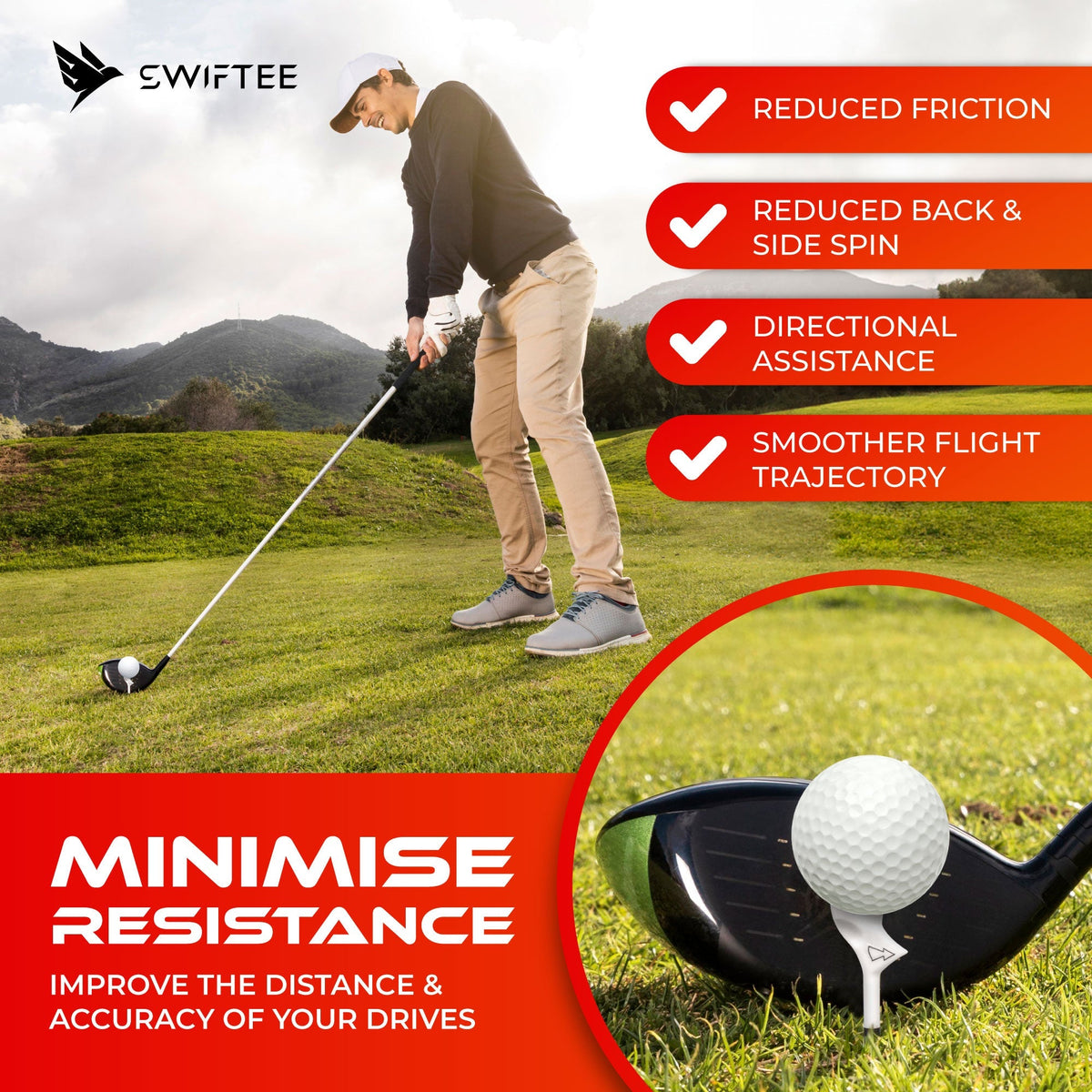 SWIFTEE 10 Pack of Orange Premium 10 Degree 83mm Golf Tees